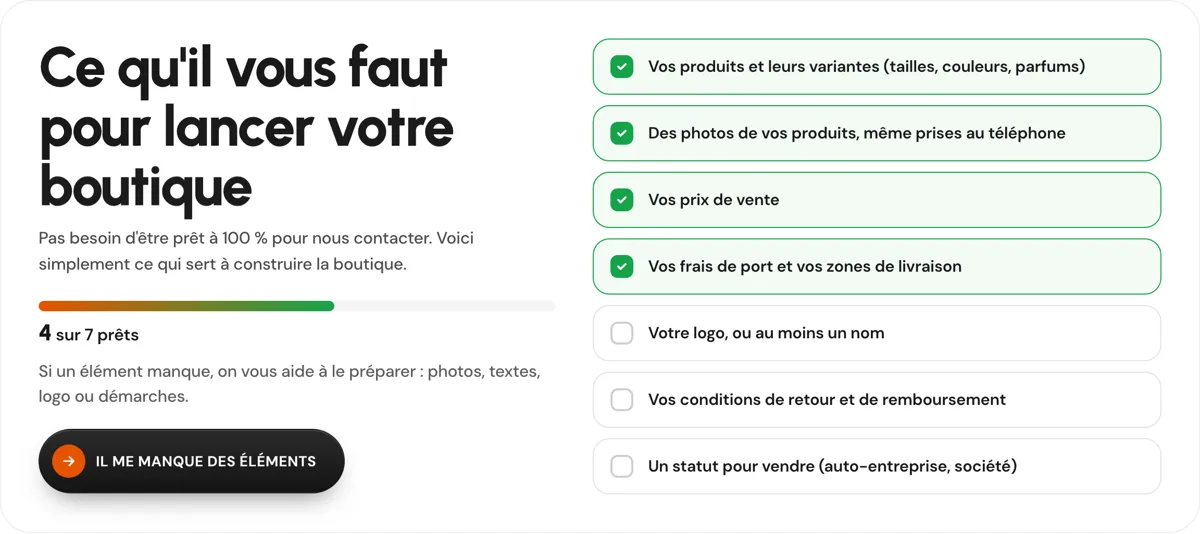 La liste des éléments à préparer avant de créer votre boutique en ligne.