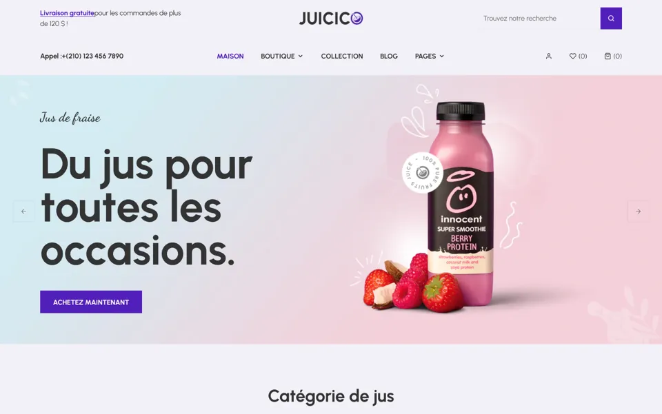Exemple : une boutique en ligne pour une marque de jus frais.